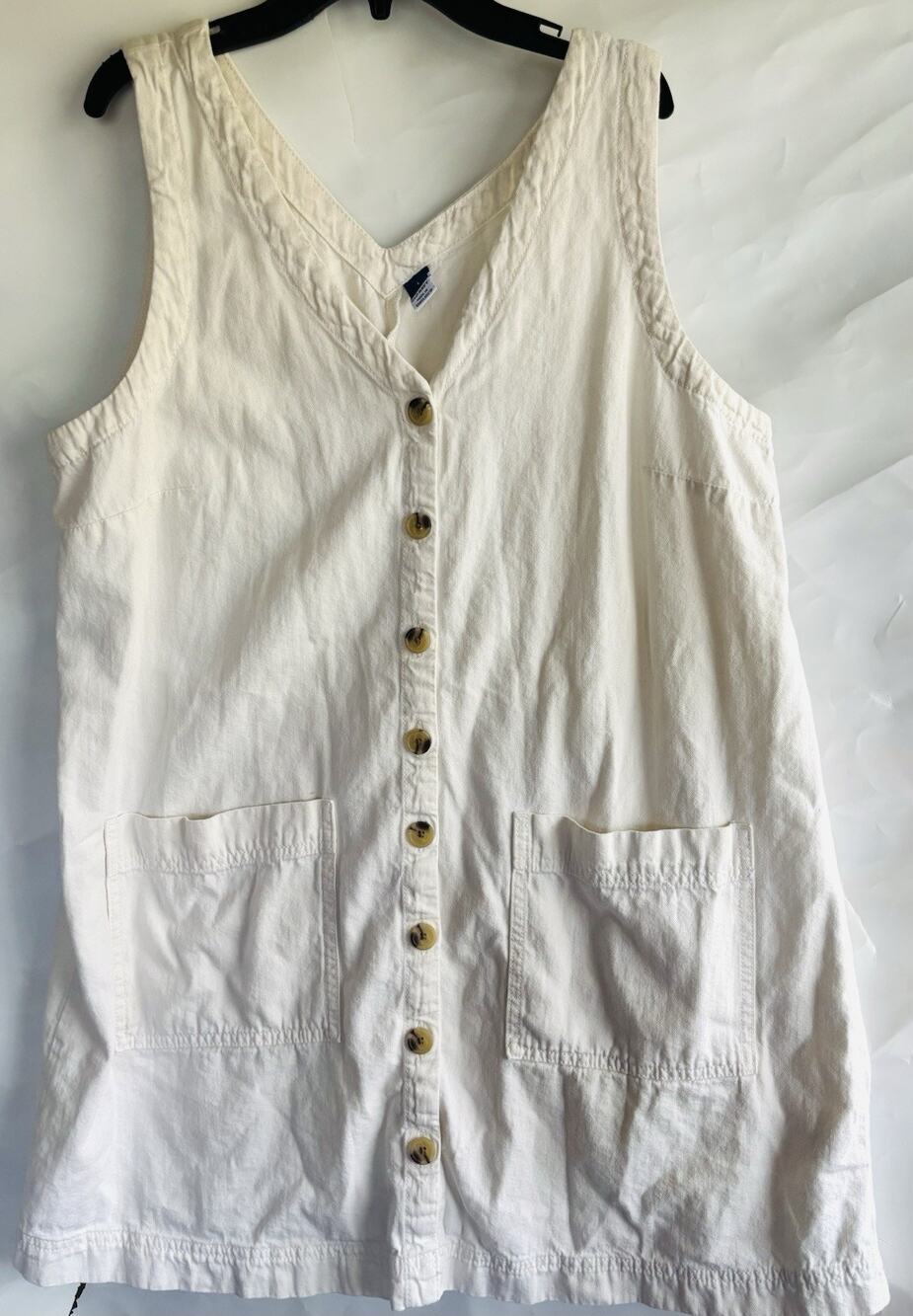 Old Navy Cream Denim Cotton Button Front Mini Sleeveless V-Neck Shift Dress Sz L